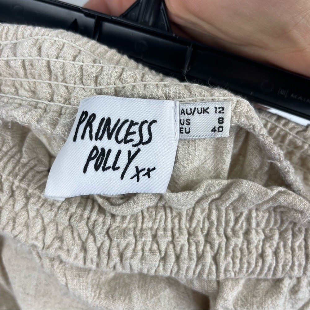 Princess Polly Size 8 Linen Blend Wide Leg Crop Tan Sand Flowy Pants TT7 - Picture 6 of 7